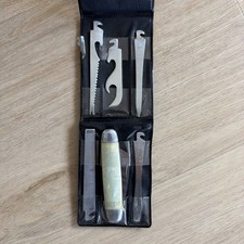Vintage JAPAN 6 Multi Tool Set: Pocket Knife Camping Survival Kit w/ Black Case picture