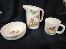 Vintage Walt Disney Productions/Shaw Bambi CHILD'S DINNERWARE 3 PIECE SET 1950's picture
