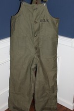 Minty Original WW2 U.S. Navy Cold Weather Overhauls (Bib) w/Suspenders, Lg Small picture