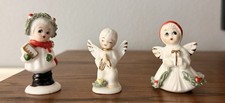 Vintage Napco Mini Christmas Angels Figurines 2”  Spaghetti Trim x 3 picture