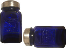 Old-Fashioned Salt and Pepper Shakers Cobalt Blue Glass picture
