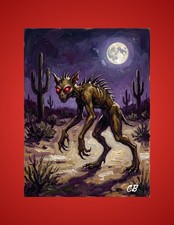 Chupacabra Desert ACEO Print | Latin Cryptid Folk Art | Moonlit Horror picture
