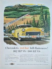 1955 Vintage Chevrolet Print Ad. Yellow Sedan. picture