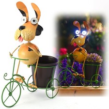 14”Solar Bike Dog Statue Lights Outdoor Metal Yard Art, Funny Bicycle Plan picture
