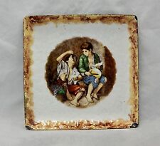 Antique Enamel on Metal Tray Pheasant Boys eating Fruit picture