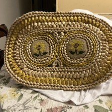 Vintage 70's Raffia And Needlepoint Double Trivet  placemat  picture