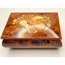 Vintage Italian Burl Wood Reuge Music Jewelry Box Ercolano Sorrento Luxury Gift picture