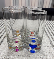 Set of 4 Clear Glass Painted Shot Glasses w/ Multicolor Accents, Round picture