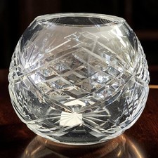 Vtg GODINGER 24% Lead Crystal Rose Bowl Vase Fan & Waffle Design 4