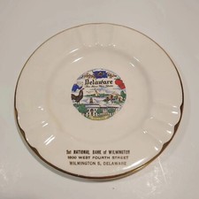 Vtg Sabina Line 22K Gold Trim Promotion Ashtray, 1st National Bank Wilmington DE picture