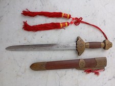 Vintage Dagger Tai Chi Jian With Decored Blade Sheath in Wood & Brass picture