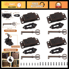 Antique Red Bronze Skeleton Key Lock Set - 4 Cabinet Locks with Keys, Vintage St picture