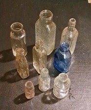 Lot of 9 Vintage Glass Medicine Bottles Clear & Blue Embossed SLOAN’S picture