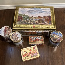 Otto Schmidt German Lebkuchen Cookie Tin Box Chest Lot Gingerbreak Cans Biscuit picture