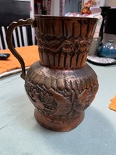 Antique Hand Made Copper Pitcher Tankard Jug With Brass Handle picture
