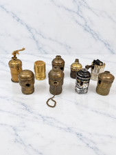 Lot of 9 Vintage Brass Lamp Light Sockets Parts Pull Chain Antique Restoration picture