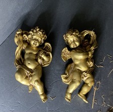 Vintage NOS Gold Paper Mache Cherubs Set Of 2 Made In Japan 10” Tall JC-259 picture