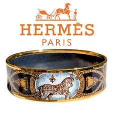 Hermès Enamel Bangle Cheval Grand Apparat Gold Vintage w/Box picture
