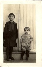 RPPC 6 year old girl and 3 year old boy ~ vintage real photo postcard picture