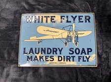 VINTAGE WHITE FLYER LAUNDRY SOAP METAL SIGN 