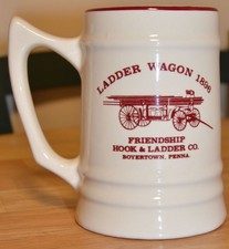 VTG 1976 Friendship Hook & Ladder Co Boyertown PA Ceramic Fire Company Mug Stein picture