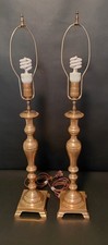 Vintage Pair Mid Century Era Hollywood Regency Brass Table Lamps - 32