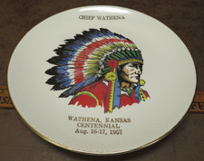Sabina 22k Gold Native American Chief Headdress Wathena Kansas 1957 Plate Indian picture