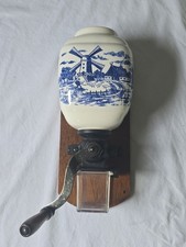 Vintage HT Armin Trosser Wall Coffee Grinder Ceramic Delft Blue Windmill German picture