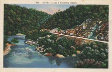 Postcard NC: Highway Along a Mountain Stream, Linen Posted 1945 picture