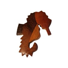 Vintage Wooden Seahorse shaped magnet pressed wood picture