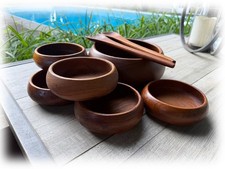 Vintage Teak Salad Bowl Set by Goodwood Thailand Mid-Century Modern Set 9 Pc picture