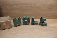 VTG Lipper & Mann Green Ceramic NOEL Candle Holder Set Holly w/Berries picture