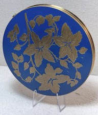 Vintage Blue Enamel Floral Powder Compact Mirror Gold Tone 4
