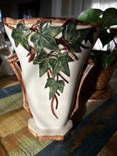 Vintage McCoy USA Art Pottery Ivy Vase Ivory Dark Green Brown 50's picture
