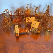 12 Danbury Mint Gold Toned Metal Christmas Ornaments, Post Office, Plane, etc. picture