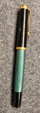 Pelikan M400 Old Style Green Stripe Fountain Pen 14C 585 F Nib Box Ink Bottle picture