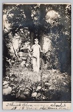 Rppc Boy Holding Hunted Animal Gun Pose Hunting 1917 Postcard picture