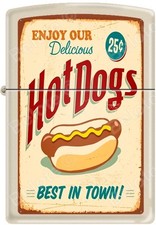 Zippo Hot Dogs Best In Town Poster Cream Matte Windproof Lighter NEW Rare picture