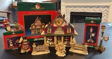Kurt S Adler Snowtown Train Station Christmas Village Lighted House Figures Lot picture