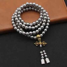 108 Destiny Nepal Prayer Buddism Bead Mala Stainless Steel Feng Shui Necklace picture