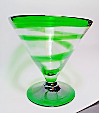 Margarita Glass Mexico Hand Blown Glass Swirl  Green Base & Rim Green Swirl picture
