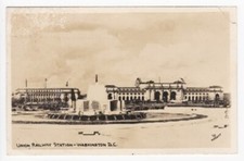 Union Railway Station Washington DC Fountain Old Cars RPPC Real Photo Postcard picture