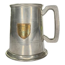 Vintage 1987 English Pewter Tankard Glass Bottom Beer Mug Engraved Made England picture