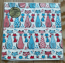 3 Sheets NIP Vtg Rexall Drug Cascade MCM Gift Wrapping Paper - Red & Blue Cats picture