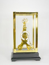 Miniature 24K Brass Double Scissor Pendulum Porcelain Dial Skeleton Clock picture