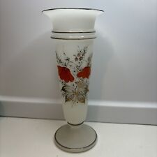 Victorian Hand Blown Frosted Glass Vase Hand Painted Floral About 9.5” Tall picture
