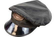 Vintage LB&SCR Locomotive Department Cap Black Leather Badge Hat picture
