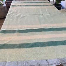 Vintage Baron Woolen Mills Wool Turquoise Blue Tones Striped Blanket 83x68