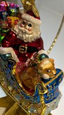 RADKO Hand Blown  Santa dog sleigh Ornament 5 x 5 inch Santa & Mascot Vintage picture