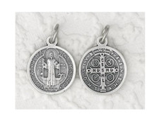 Medalla De San Benito St Saint Benedict - Oxidized Silver Tone 3/4